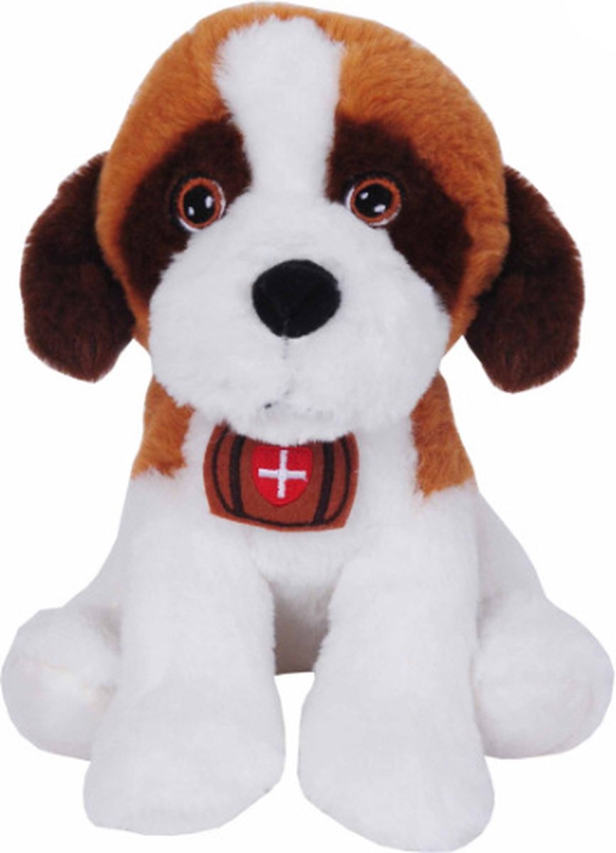 Sint Bernard Hond (Bruin/Wit) Pluche Knuffel 25 cm {Boerderij Dieren | Speelgoed Knuffeldier Knuffelbeest voor kinderen jongens meisjes | Dog Animal Plush Toy}